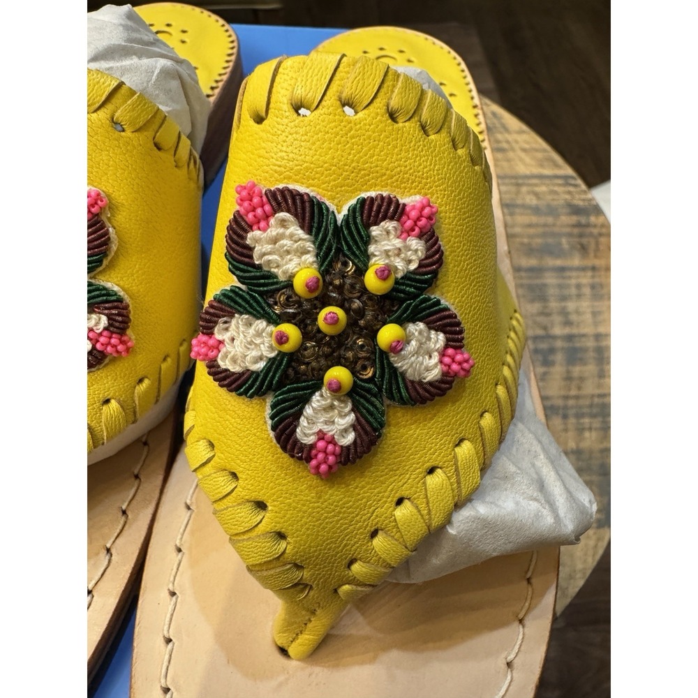 JACK ROGERS BEADED ICON SANDALS SLIDES NIB BOX SUNFLOWER YELLOW Size 5 M! - Picture 5 of 8